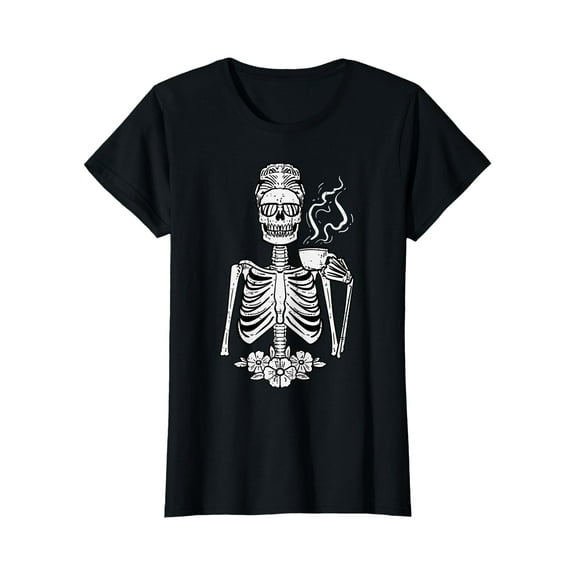 Halloween Skeleton Coffee Funny Costume Mom Women Girls Teen T-Shirt