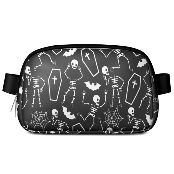Halloween Skeleton Coffin Pattern Cute Fanny Packs for Women,Travel Waterproof Crossbody Fanny Bags Waist Purse for Women Anti Theft Adjustable Strap for Running Travel Cycling