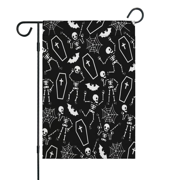 Halloween Skeleton Coffin Pattern Fall Garden Flags 12.5"x18" Double Side,Small Yard Flags for Outside,Outdoor Fall Decor,Autumn Funny Garden Flag Yard Decoration
