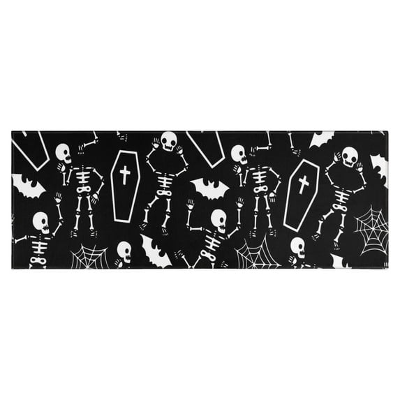 Halloween Skeleton Coffin Pattern Kitchen Rug Mat,Kitchen Runner Rugs Non Skid Washable,Decorative Kitchen Floor Mats for Kitchen,Sink,Laundry,17"X47"