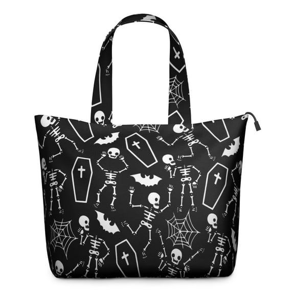 Halloween Skeleton Coffin Pattern Travel Tote Bags for Women Carry On,Large Weekender Bags for Women Travel,Multi Functional Duffle Bag for Work,Shopping,Sports