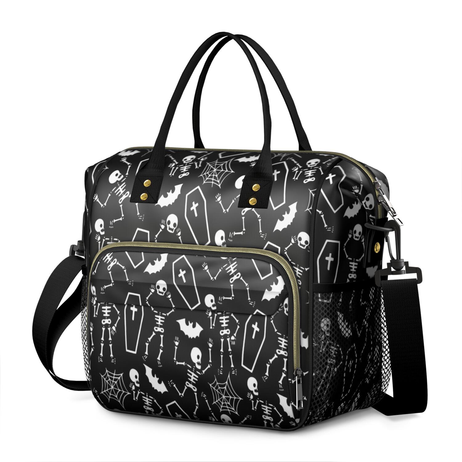 Halloween Skeleton Coffin Pattern Womens Lunch Box for Work,Insulated Large Lunch Bag for Tween and Teen,Loncheras Para Mujer,Leakproof Adult Lunch Bag for Work,Beach,Travel,Picnic,Camping