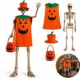 thumbnail image 1 of Halloween Skeleton Costume Set Pumpkin Tunic Hat and Treat Bag Large Skeleton Accessory Outfit for Yard Display Party Use, 1 of 8