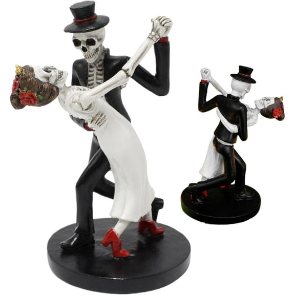 Halloween Skeleton Couple Decor, Gothic Dancing Bride Groom Skeleton Figurines for Halloween, Resin Decor Vintage Couple for Home Desk and Shelf, Halloween Decorations