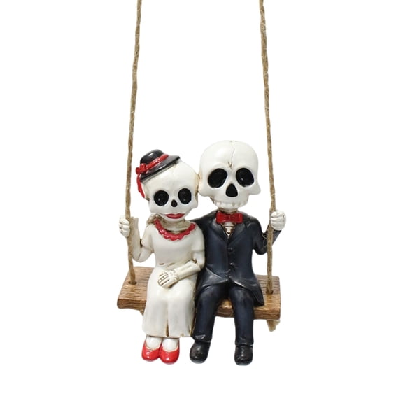 Halloween Skeleton Couple Statue Couple Rope Swing Statue Couple Skeleton Swing Garden Pendant Home Car Ornaments Hangs Home Decor