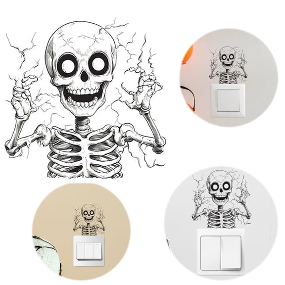 Halloween Skeleton Cover Decal Funny Wall Sticker For Light Switch Home Decoration Black 11x11cm