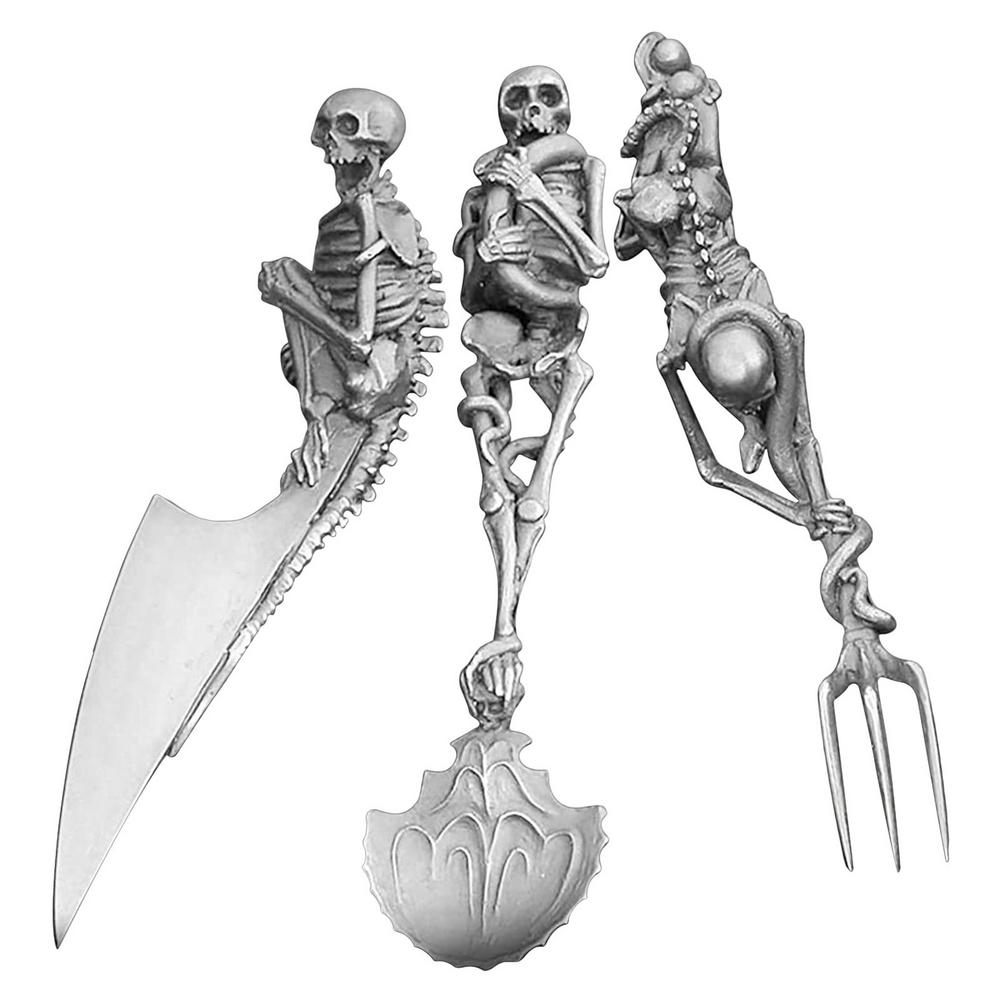 Halloween Skeleton Cutlery Set Metal Flatware Tableware Skeletal Fork