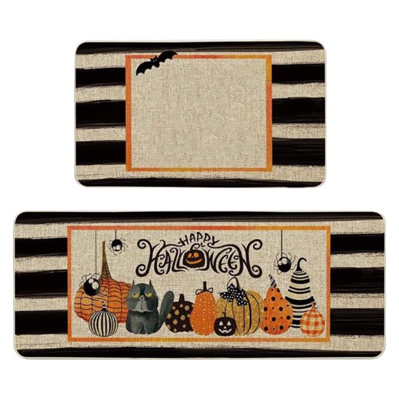 Halloween Skeleton Dance Floor Mats Set, Non-Slip Spooky Pumpkin Web Design Rugs for Kitchen, Entryway, Indoor Decor