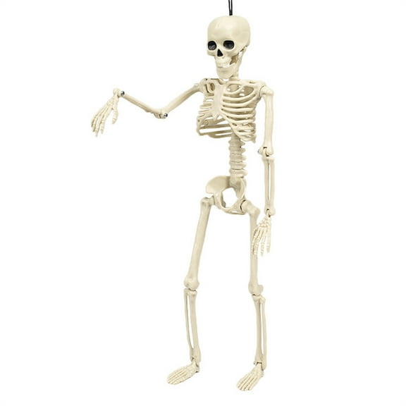 Halloween Skeleton Decor - 16 Inches, Full Body Posable Joints Hanging Skeletons for Halloween Decorations, Graveyard Props, Haunted House Accessories, Spooky Scene Party Favors