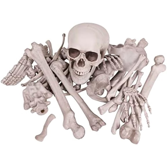 Halloween Skeleton Decor Bones 30 Pieces Bulk - Large Bag of Plastic Bones for Outdoor Yard Decoration - Scary Graveyard Fake Skulls and Bones$$Garden & Patio