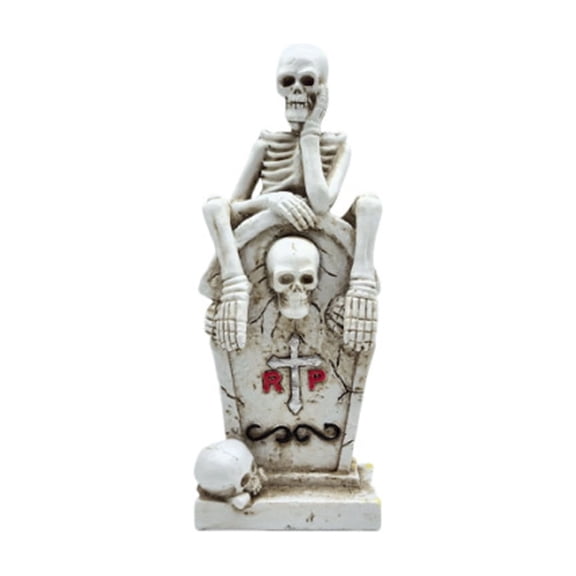 Halloween Skeleton Decor Statue, Skull Thinker Pose Halloween Decoration, Exquisite Horror Sculpture for Desk Bookshelf Fireplace Party Living Room Office Decor (#50)