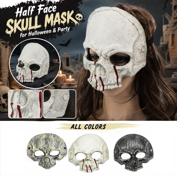 Halloween Skeleton Decoration, Skull Face Mask, Mask, Bone Texture, 9X8 Inch Lightweight Foam Half Face Design, Breathable for Masquerade, Gothic and Dark Fantasy Themed Events