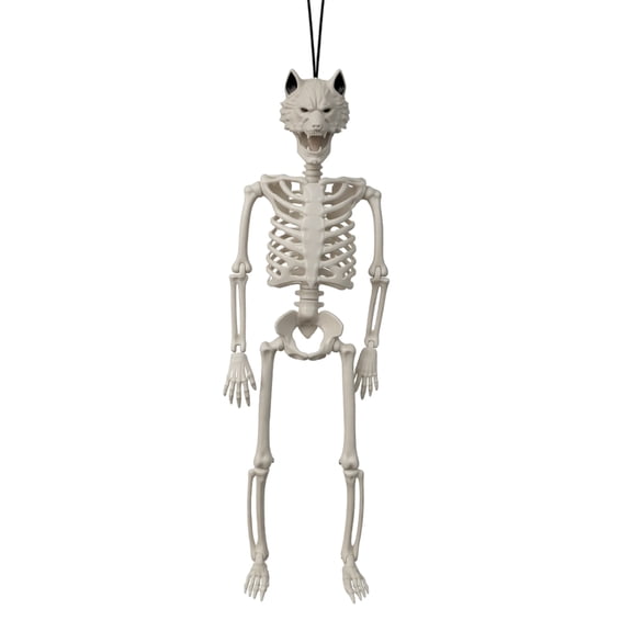 Halloween Skeleton Decorations, 16X4.5 Inch 40Cm Werewolf Skeleton Hanging Prop, Posable Plastic Werewolf Skeleton Figure, Spooky Full Body Werewolf Skeleton Decor for Display,