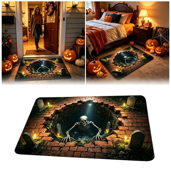 Halloween Skeleton Decorations 24 X 16 Inch Spooky Graveyard Mat Indoor Outdoor Creepy Halloween Decor Gothic Home Party Halloween Decorations 1 Pack