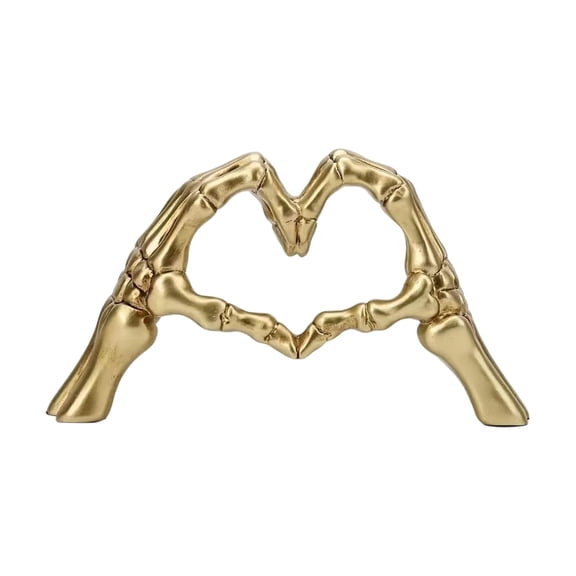 Halloween Skeleton Decorations 6 Inch Gold Heart Shape Skeleton Hand Statue Spooky Gothic Decor for Home Desk Mantel Halloween Party Decor 1 Pack