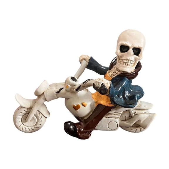 Halloween Skeleton Decorations, 8 Inch Biker Skeleton Resin Figurine, Spooky Gothic Halloween Decor for Home, Halloween Table Decor, 1 Piece Halloween Decoration for Indoor Party