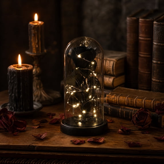 Halloween Skeleton Decorations, 8 Inch Light Up Halloween Decorations with Warm Fairy Lights, Gothic Halloween Decor Glass Cloche with Base for Indoor Home Party Table Display, 1