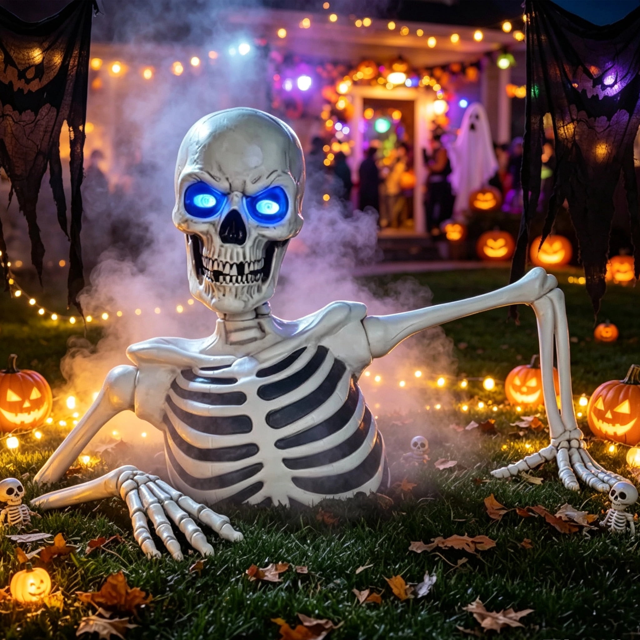 Halloween Skeleton Decorations, Giant Ground Breaking Skeleton with LCD