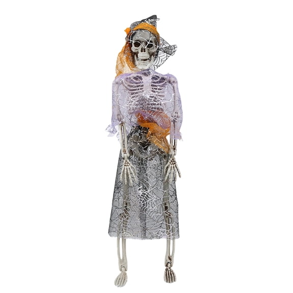 Halloween Skeleton Decorations, Hanging Halloween Decorations Outdoor, Haunted House Decorations, Graveyard Decorations for Halloween, 19X5 Inch Poseable Plastic Skeleton with Web