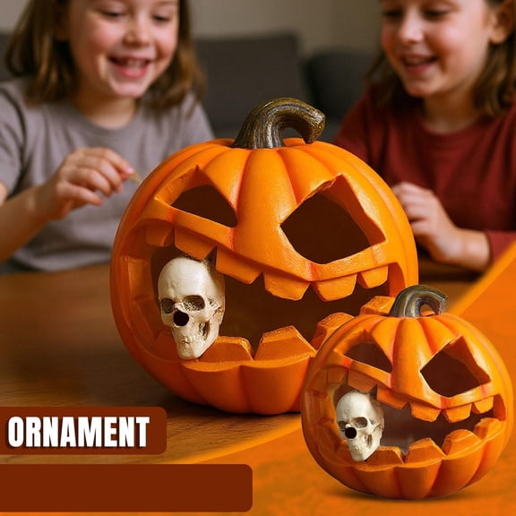 Halloween Skeleton Decorations, Jack O Lantern Decor with Playful Carved Design, Creepy Halloween Decorations for Mantel Party Entryway Setup, Fun Spooky Holiday Present, Durable
