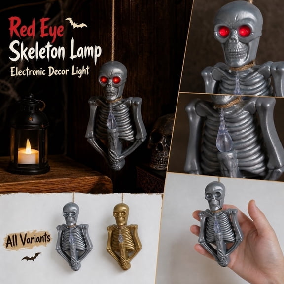 Halloween Skeleton Decorations, Light Up Halloween Decor, Gold Hanging Halloween Lights Indoor, 9 X 5 X 3 Inch Table Or Wall Mounted Halloween Party Decoration for Home Haunted