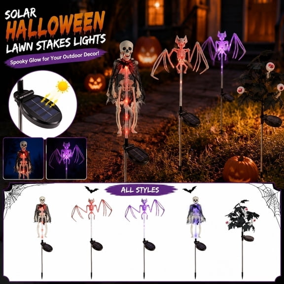 Halloween Skeleton Decorations Light Up Halloween Decorations 15 X 4.5 Inch Skeleton Bat Solar Halloween Decorations Outdoor for Yard Lawn Pathway 1 Pack