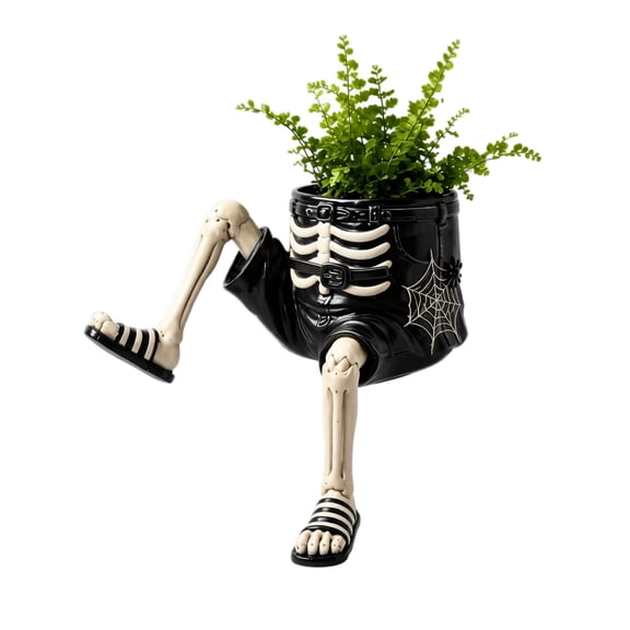 Halloween Skeleton Decorations Sitting Legs Resin Planter Pot with Spooky Bone Design, Funny Home Decor Indoor for Succulents and Desk Plants, Creepy Halloween Decor for Office
