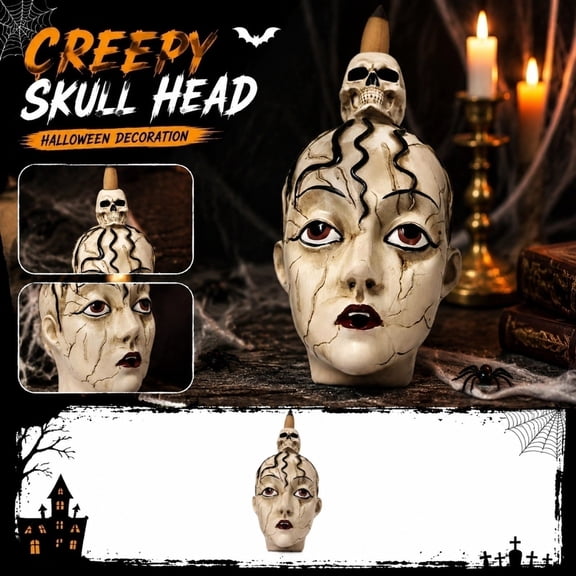 Halloween Skeleton Decorations, Spooky Abstract Creepy Skull Topper Figurine Prank Ornament, Indoor Halloween Decorations for Home Desk Mantel, Fun Gifting Novelty, Resin Incense