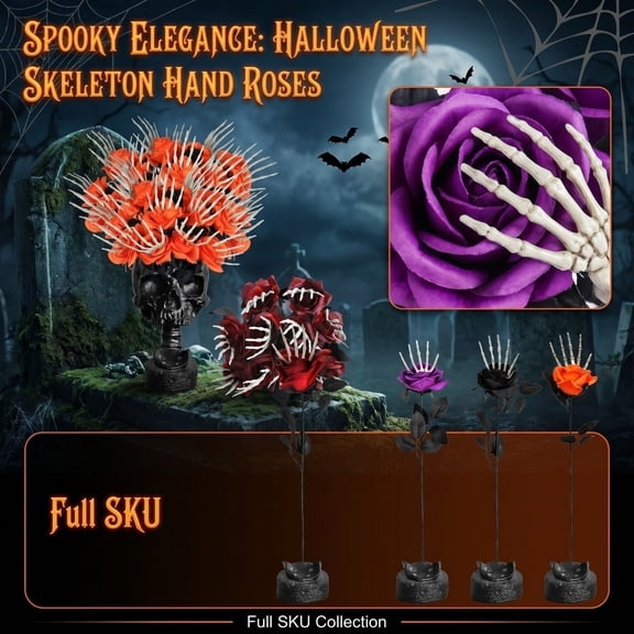 Halloween Skeleton Decorations, Spooky Halloween Decor, Red Skeleton Hand Rose Picks, 18 X 3.5 In, for Haunted House Decorations, Gothic Halloween Decor Display, Adult Halloween