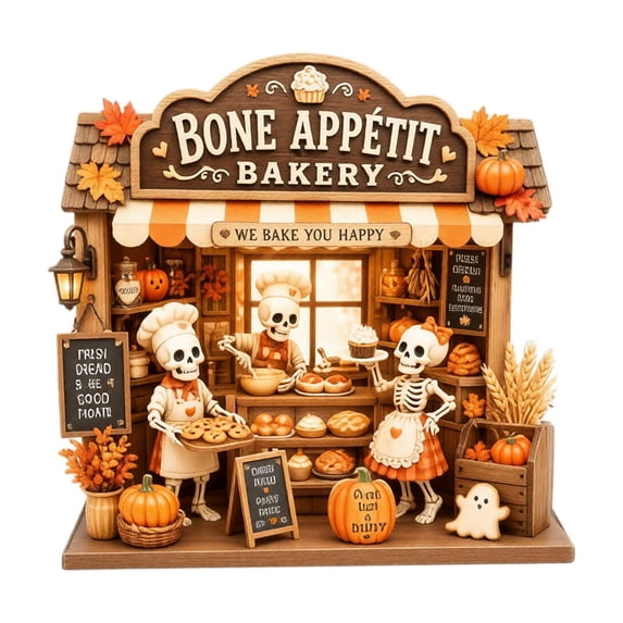 Halloween Skeleton Figurine Ghost Decoration for Home Shelf and Tabletop, Spooky Wooden Statue for Holiday Party Decor, Seasonal Home Decoration and Gift Giving Festive Table Centerpiece