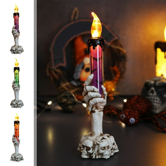 Halloween Skeleton Finger Decorative Candle Holder Ornament, Resin Skeleton Hand Candle Holder Ornament, Creative Home Interior Decoration for Indoor Outdoor Front Pathway Lawn Yard Garden(Orange)