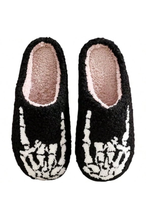 Halloween Skeleton Finger Slippers Winter Women's & Men's Fluffy Plush Slippers Home Slippers Warm Shoes Indoor Footwear