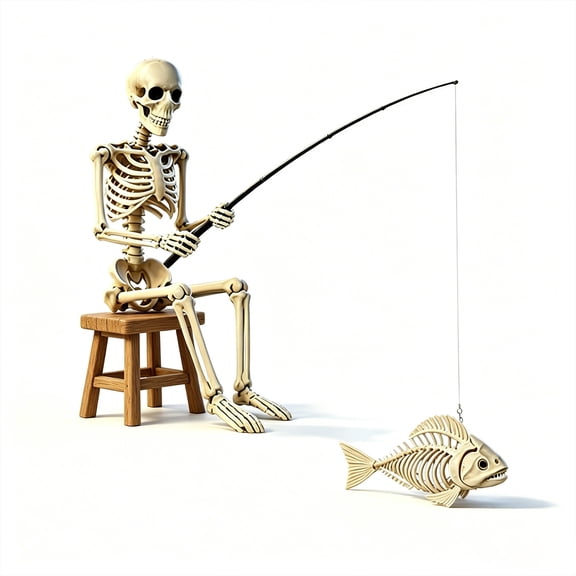 Halloween Skeleton Fisherman Decor, Spooky Fishing Skeleton Figurine, Nautical Skull Ornament, Creepy Tabletop Display For Halloween Party Home Decor