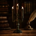 thumbnail image 1 of Halloween Skeleton Flameless Taper Candles, Battery Operated, Antique Gold Finish Candelabra with LED Candles, Spooky Halloween Mantel and Table Decoration, 1 of 7