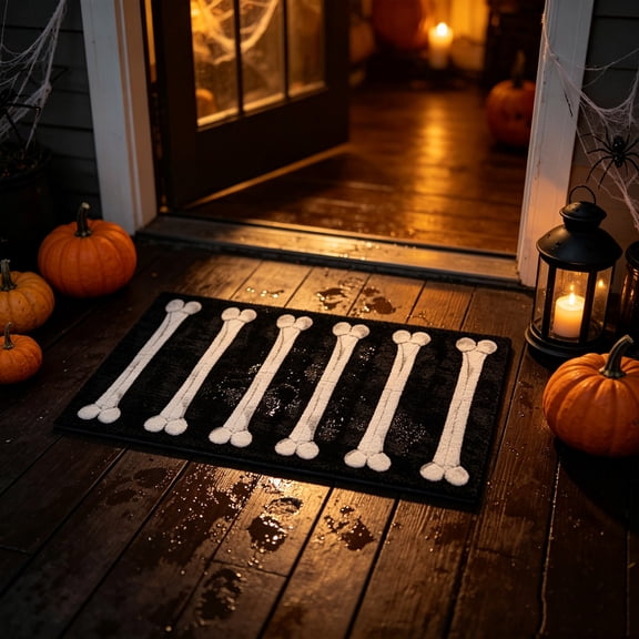 Halloween Skeleton Floor Mat Crystal Velvet Bath Rug Absorbent Door Mat Gothic Spooky Decor Non Slip Backing Soft Indoor Rug For Entryway Bathroom Kitchen Threshold Fall Holiday Decoration