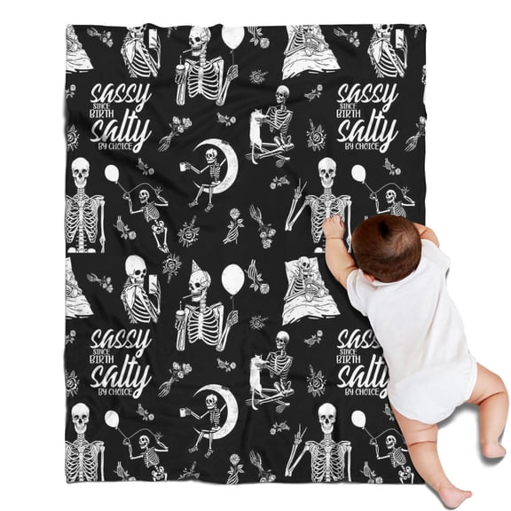 Halloween Skeleton Fun Pattern Blanket,Comfortable Soft Flannel Throw Blanket,All Season,Warm Lightweight Blankets for Sofa Bed Couch Living Room Chair,30"x40"