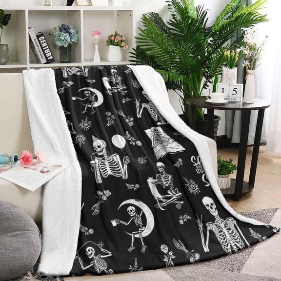Halloween Skeleton Fun Pattern Blanket,Comfortable Soft Lamb Wool Throw Blanket,All Season,Warm Lightweight Blankets for Sofa Bed Couch Living Room Chair,40"x50"