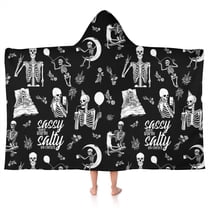 Halloween Skeleton Fun Pattern Hooded Bath Towel，50"x30" for Ages 3 To 12 Kids, Quick Dry Lightweight Soft Microfiber Hood Beach Towel Cover Up for Kids