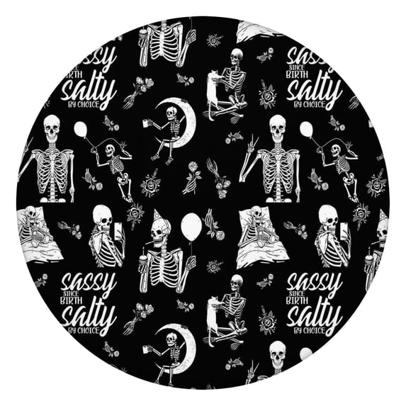 Halloween Skeleton Fun Pattern Round Fitted Tablecloth with Elastic Edge,Dining Table Cover Waterproof,Outdoor Round Tablecloth for Camping,Dining,Indoor and Outdoor