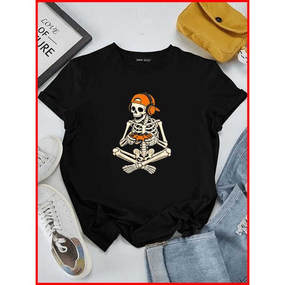 Halloween Skeleton Gamer Video Gaming Headset Player Graphic Unisex T-Shirt,S-5XL