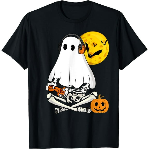 Halloween Skeleton Ghost Gamer Scary Pumpkin Boys Kids Men T-Shirt,tops tees