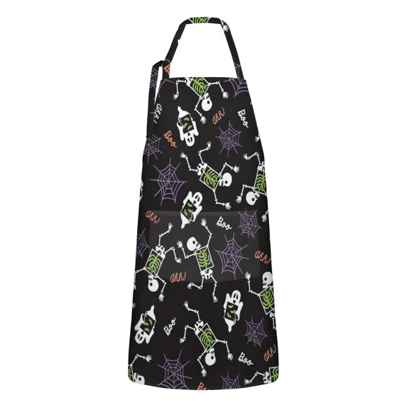 Halloween Skeleton Ghost Apron-Garden Aprons for Women with Pockets-Cotton Linen Waterproof Kitchen Cooking Gardening Aprons Adjustable for Kitchen,Cooking,BBQ and Salon 32"x27"