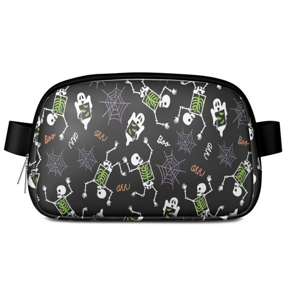 Halloween Skeleton Ghost Pattern Cute Fanny Packs for Women,Travel Waterproof Crossbody Fanny Bags Waist Purse for Women Anti Theft Adjustable Strap for Running Travel Cycling
