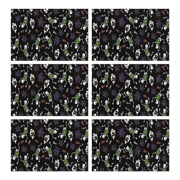 Halloween Skeleton Ghost Pattern Summer Placemats Table Placemats Set Of 6-Linen Kitchen Washable Placemats Table Mats 11.8"x17.7" Non-Slip Heat Resistant