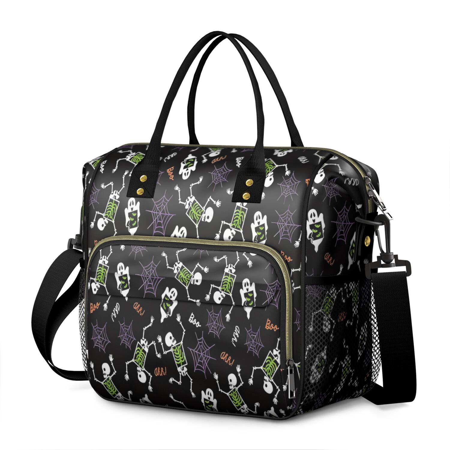 Halloween Skeleton Ghost Pattern Womens Lunch Box for Work,Insulated Large Lunch Bag for Tween and Teen,Loncheras Para Mujer,Leakproof Adult Lunch Bag for Work,Beach,Travel,Picnic,Camping