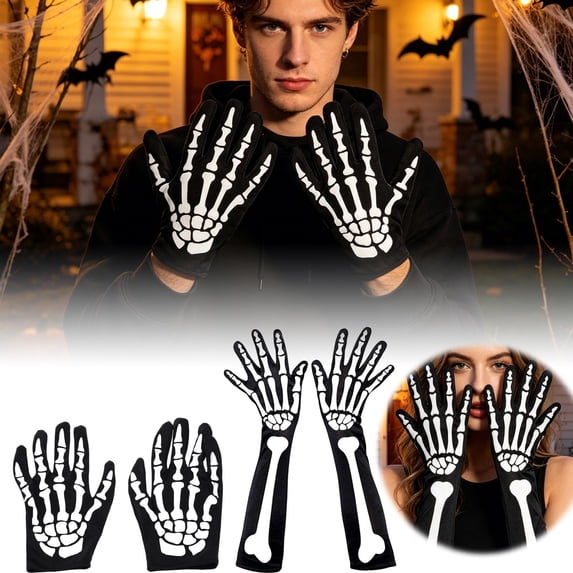 Halloween Skeleton Gloves,Full Finger Skeleton Pattern Gloves Cosplay Costume Accessories for Men Women Adults a Great Halloween Gifts