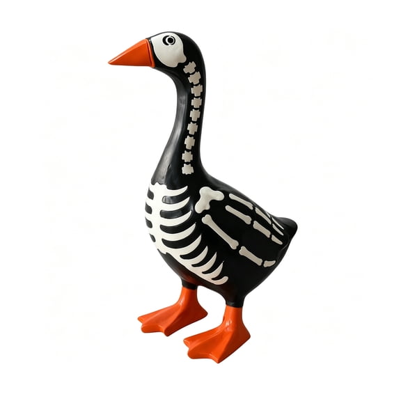Halloween Skeleton Goose Resin Figurine, White Goose Skull Statue, Realistic Animal Tabletop Decoration for Shelf, Desk, Mantel, Halloween Home Party Decor Collectible Gift