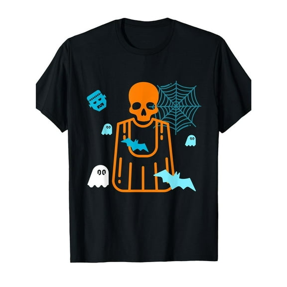 Halloween Skeleton Graphic Tee T Shirt Top Bat Spider Web Design Cotton Relaxed Fit Short Sleeve Black S-5XL