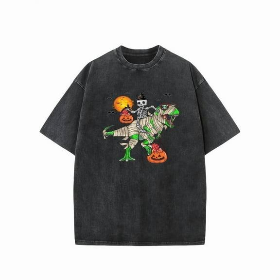 Halloween Skeleton Graphic Tee T Shirt Top Witch Riding T Rex Mummy Design Casual Black S-2XL Plus Size