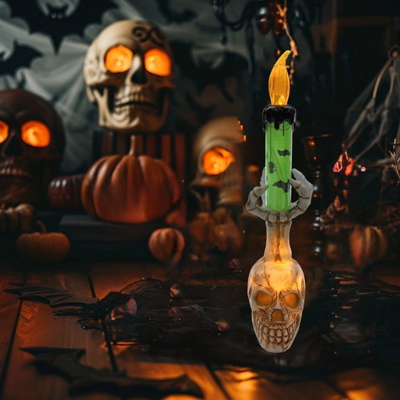 Halloween Skeleton Hand Candle Holder LED Flameless Candelabra Spooky Decor - Party Tabletop Safe Decoration(Green)